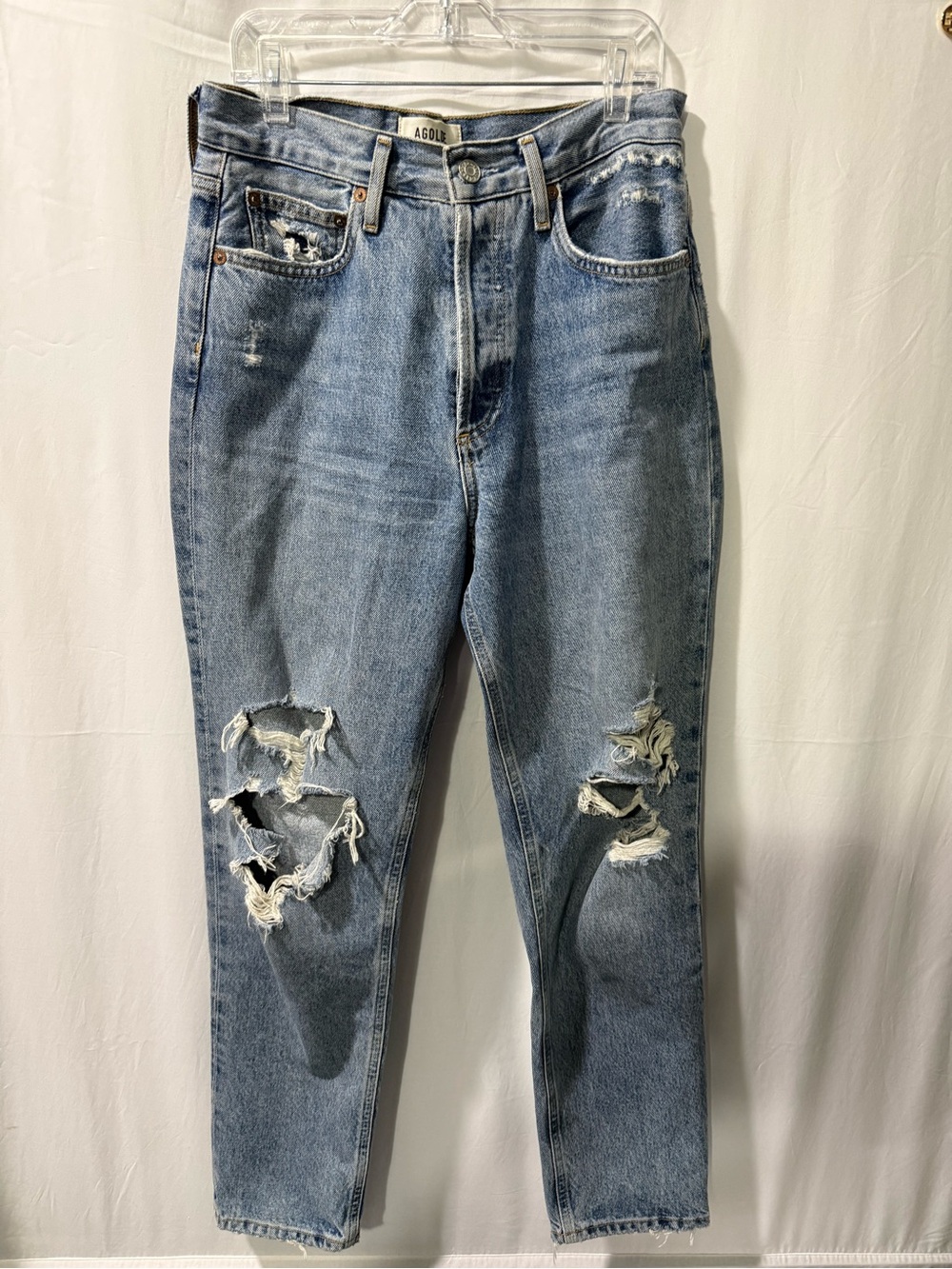 Agolde Light Blue Distressed Slim Straight Jeans